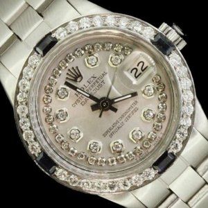 Rolex Ladies Datejust Date Oyster Steel Diamond Dial Bezel Sapphire Watch
